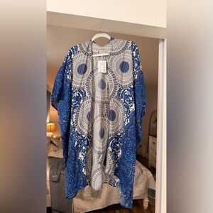 Lotus and Luna Blue and White Patterned Kimono